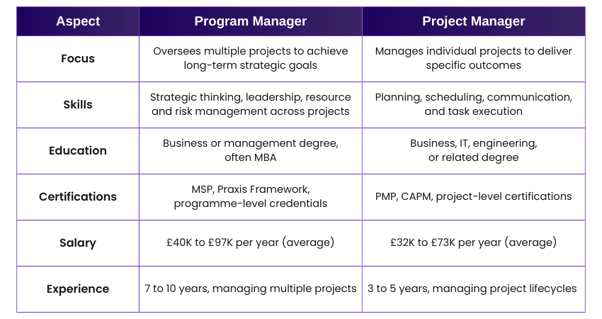Project Manager and Program Manager Differences