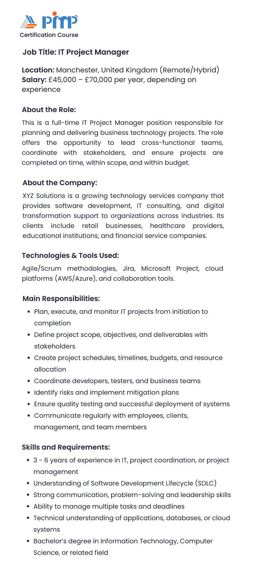 IT Project Manager Job Description