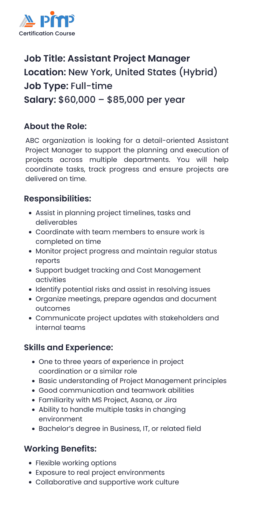 Example of Assistant Manager's Job Description